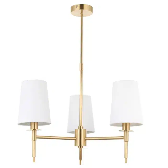 Satin brass pendant light with vintage white shades non lit