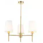 Satin brass pendant light with vintage white shades product image