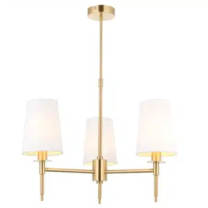 Satin brass pendant light with vintage white shades product image