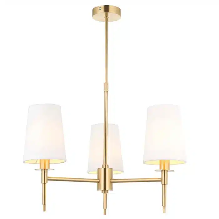 Satin brass pendant light with vintage white shades product image