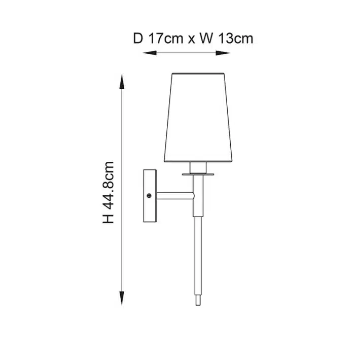 Satin brass wall light with vintage white fabric shade dimensions