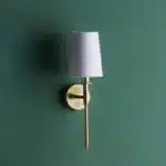 Satin brass wall light with vintage white fabric shade non lit