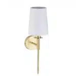Satin brass wall light with vintage white fabric shade non lit
