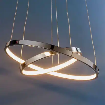Twin hoop polished chrome LED pendant light lifestyle view