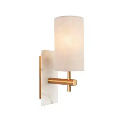 Brass marble effect wall light with linen shade product image